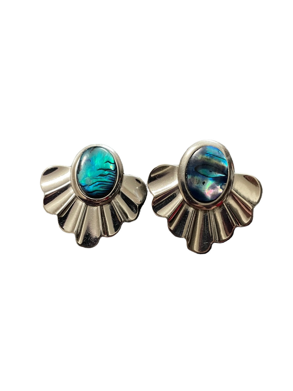 1980’s Butler Turquoise Abalone Silver Tone Pierced Earrings